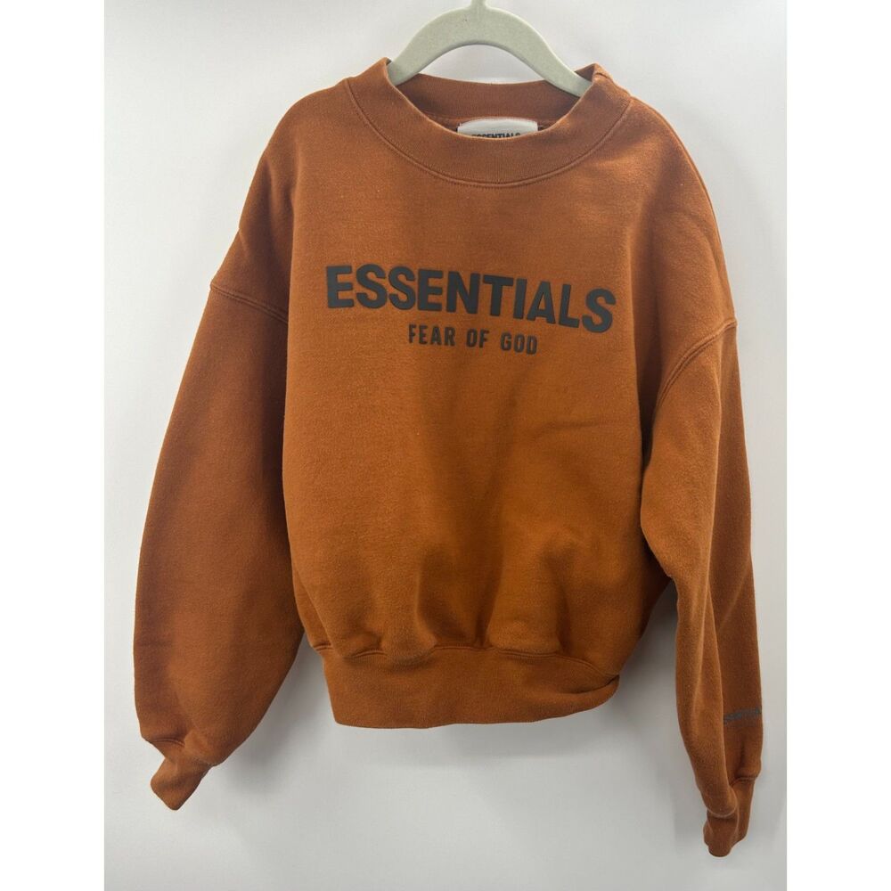 ESSENTIALS Fear of God Boys Brown Crew Neck Sweatshirt Logo Fleece S 6/7